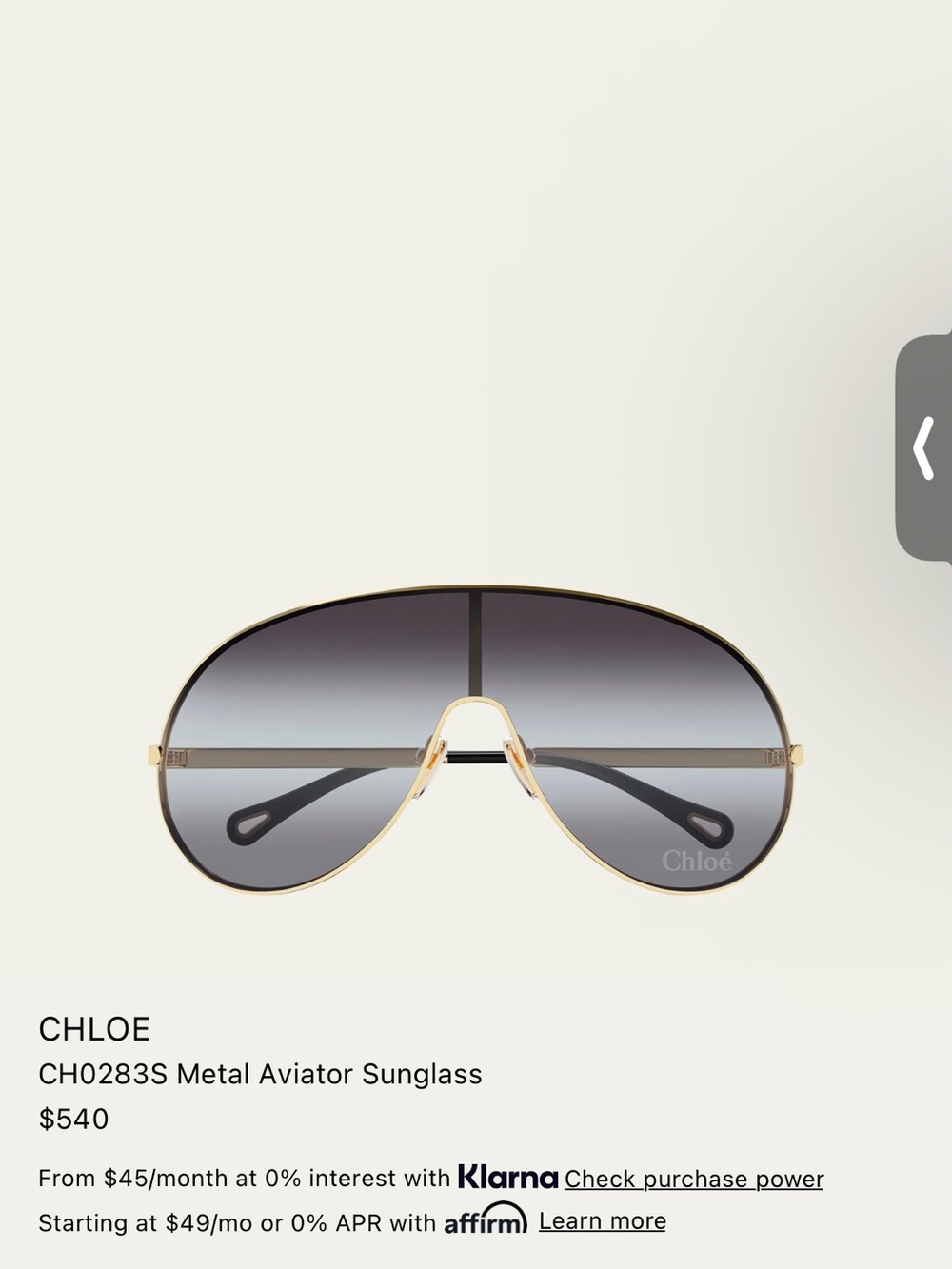 Chloe Gold Metal Aviator Sunglasses with Gray Gradient Lenses